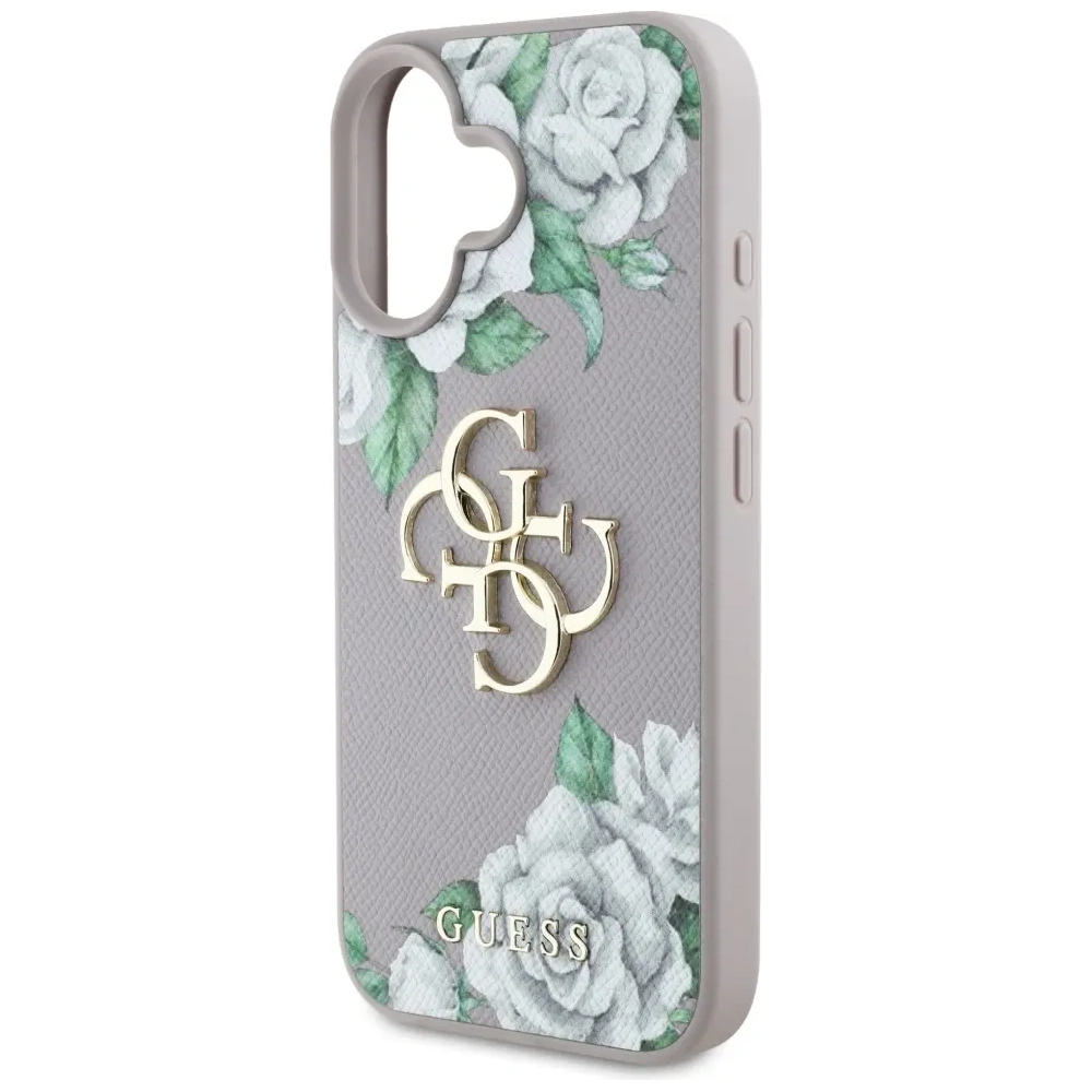 Etui Guess Grained Roses Big 4G logo do Apple iPhone 16 fioletowy