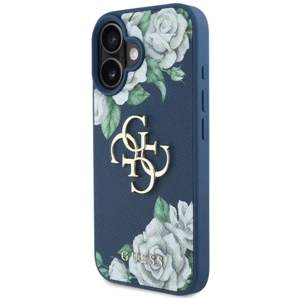 Etui Guess Grained Roses Big 4G logo do Apple iPhone 16 niebieski