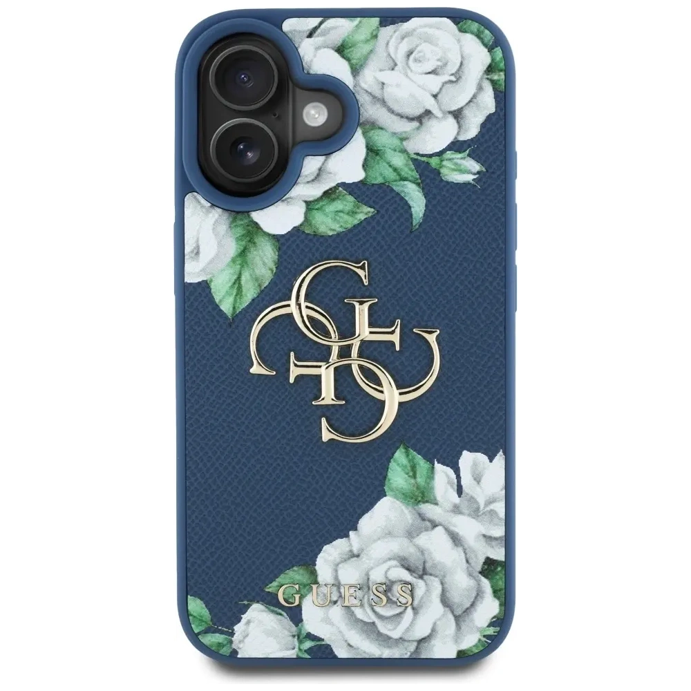 Etui Guess Grained Roses Big 4G logo do Apple iPhone 16 niebieski