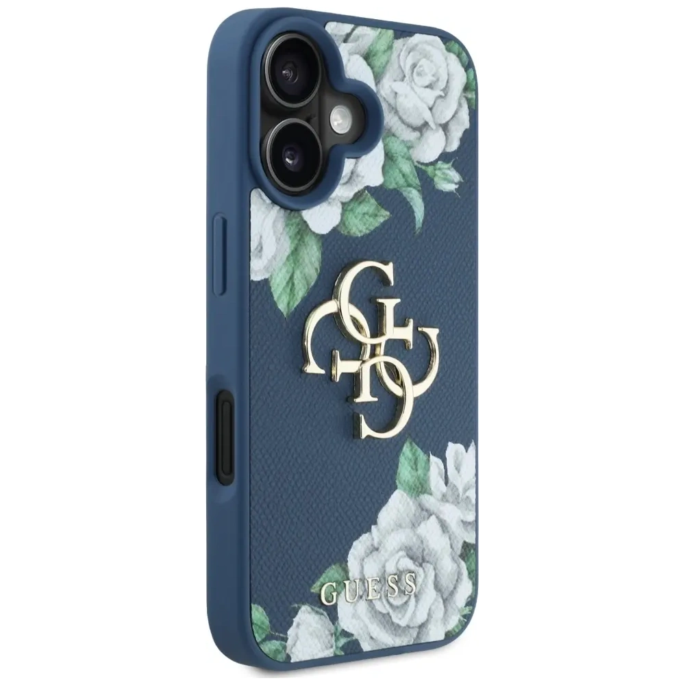 Etui Guess Grained Roses Big 4G logo do Apple iPhone 16 niebieski