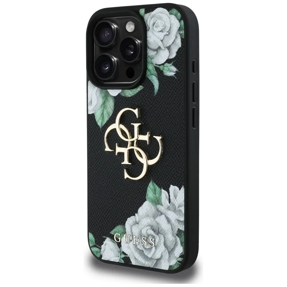 Etui Guess Grained Roses Big 4G logo do Apple iPhone 16 Pro czarny