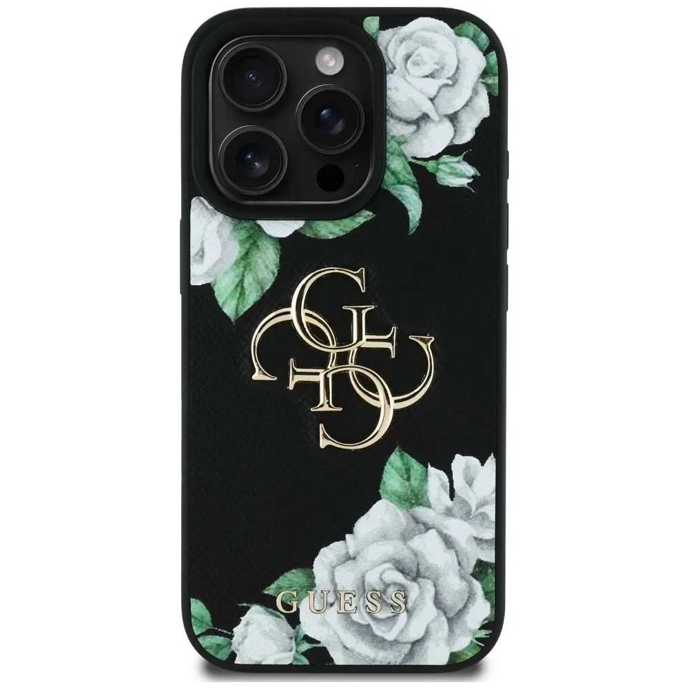 Etui Guess Grained Roses Big 4G logo do Apple iPhone 16 Pro czarny