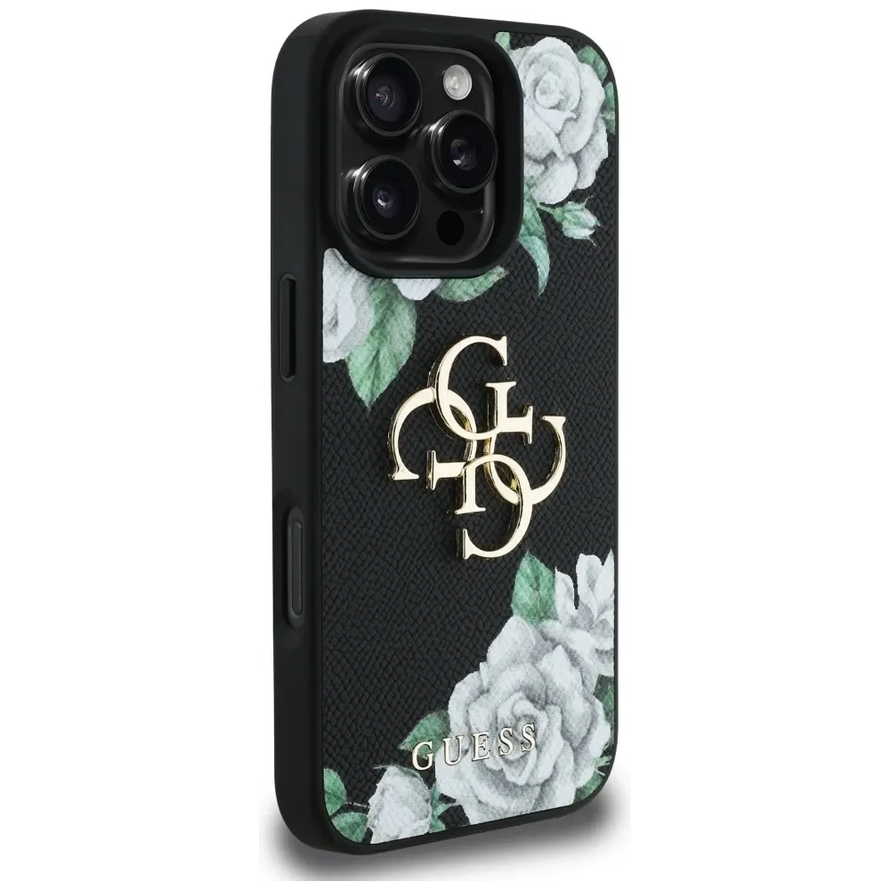 Etui Guess Grained Roses Big 4G logo do Apple iPhone 16 Pro czarny