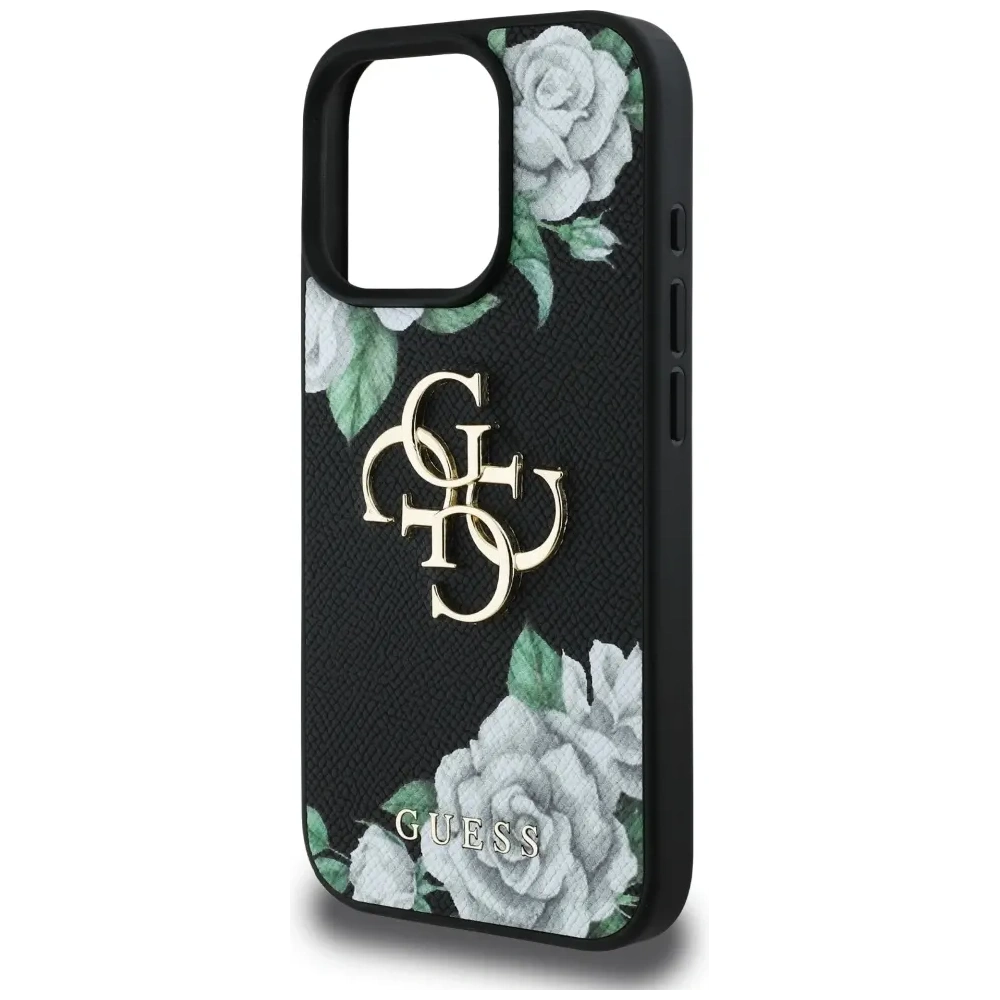 Etui Guess Grained Roses Big 4G logo do Apple iPhone 16 Pro czarny