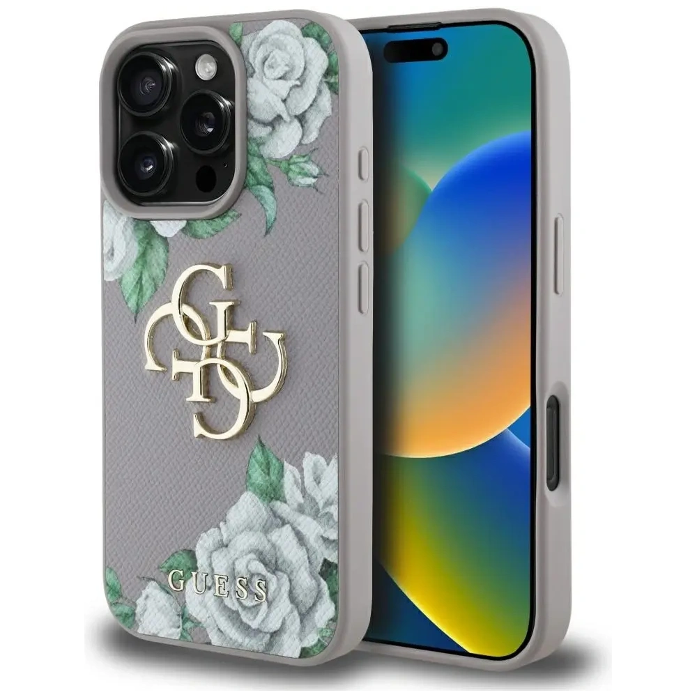 Etui Guess Grained Roses Big 4G logo do Apple iPhone 16 Pro fioletowy