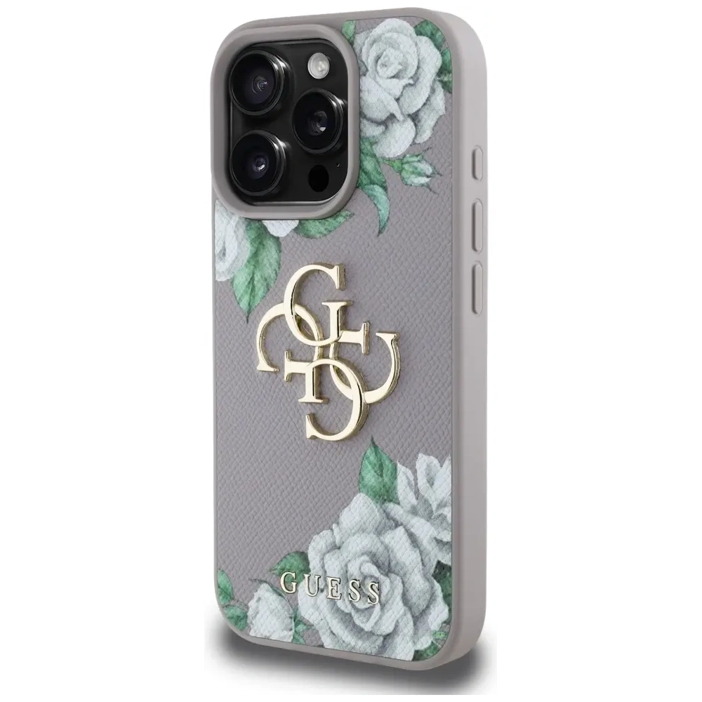 Etui Guess Grained Roses Big 4G logo do Apple iPhone 16 Pro fioletowy