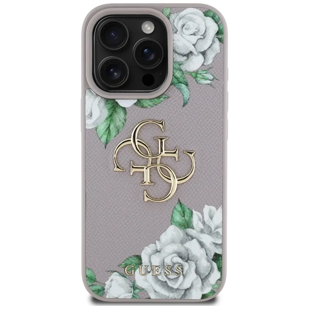 Etui Guess Grained Roses Big 4G logo do Apple iPhone 16 Pro fioletowy