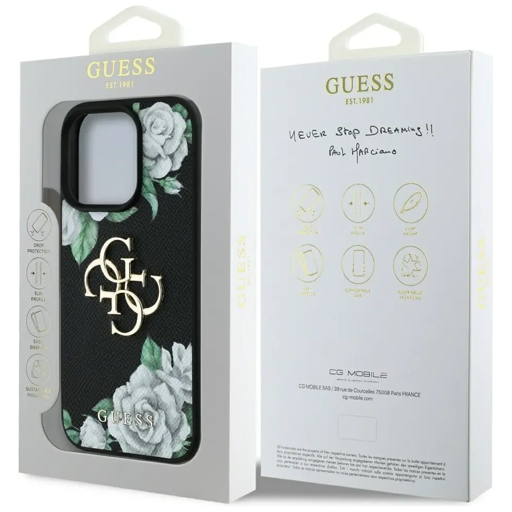 Etui Guess Grained Roses Big 4G logo do Apple iPhone 16 Pro Max czarny