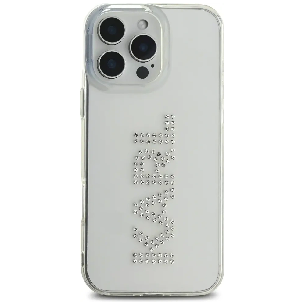 Etui Karl Lagerfeld IML Rhinestones Logo do Apple iPhone 16 Pro przezroczysty