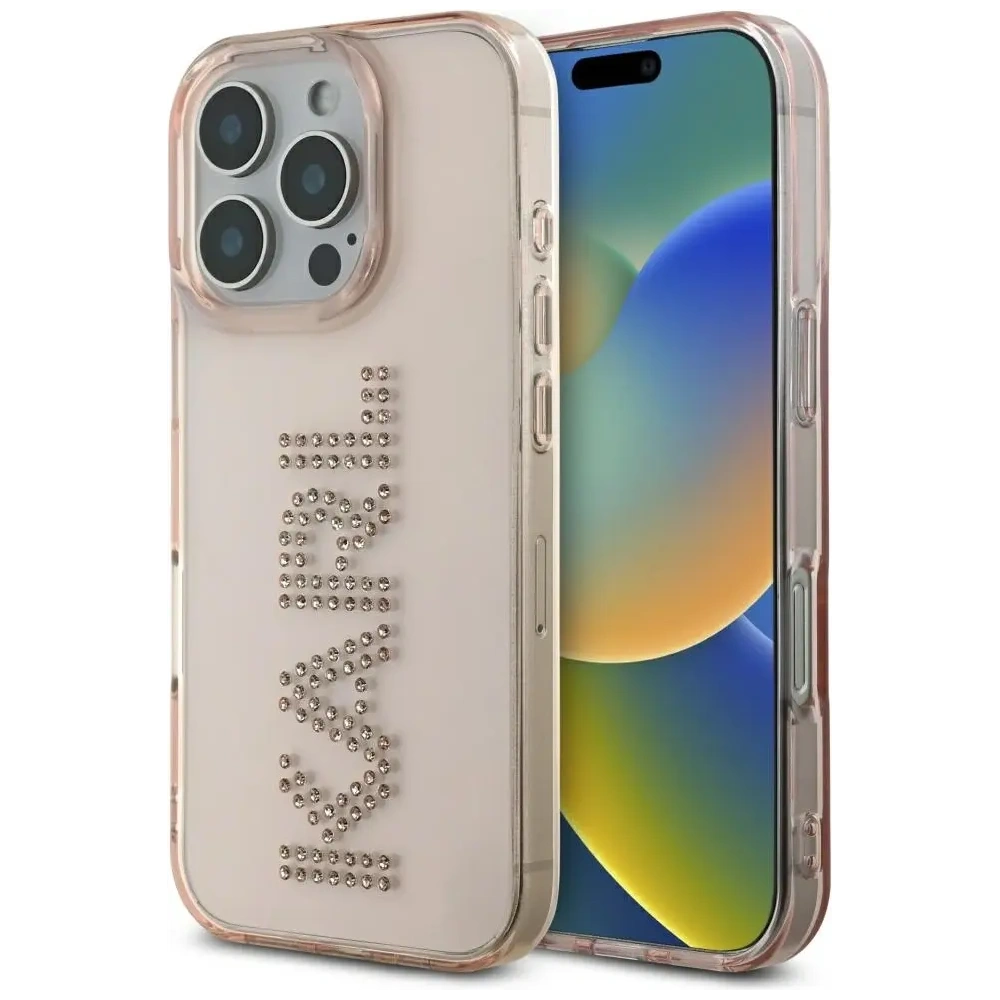 Etui Karl Lagerfeld IML Rhinestones Logo do Apple iPhone 16 Pro różowy