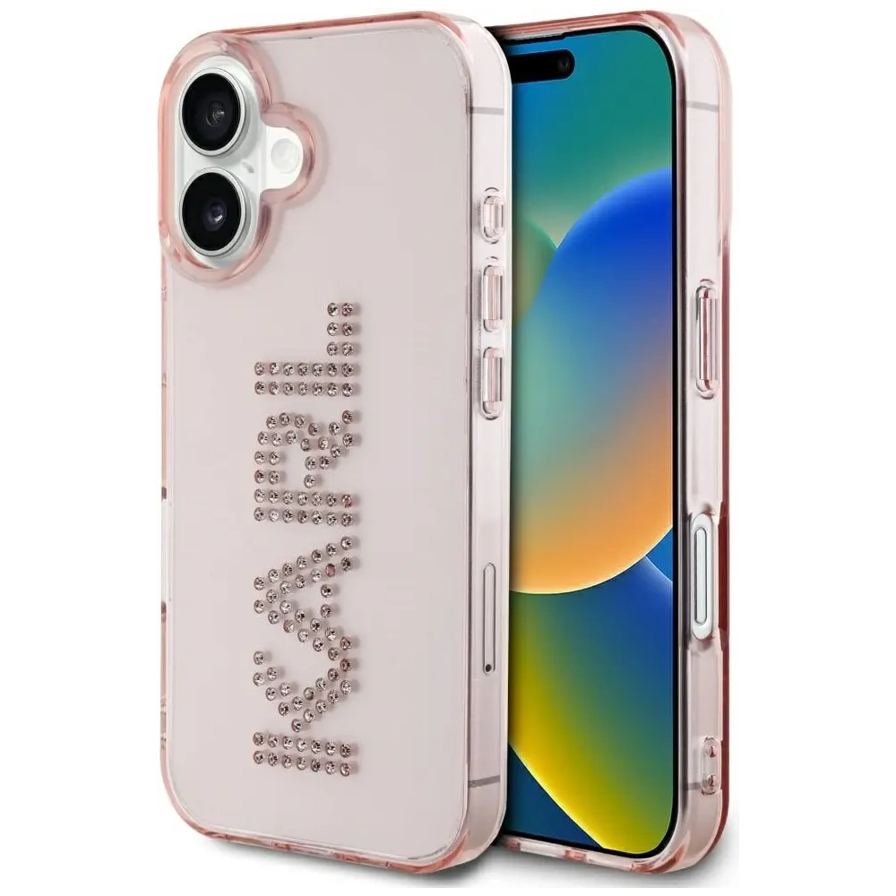 Etui Karl Lagerfeld IML Rhinestones Logo do Apple iPhone 16 różowy