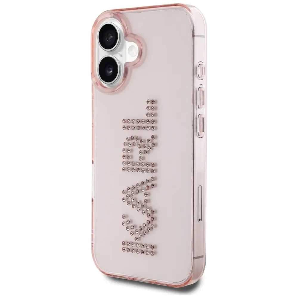 Etui Karl Lagerfeld IML Rhinestones Logo do Apple iPhone 16 różowy