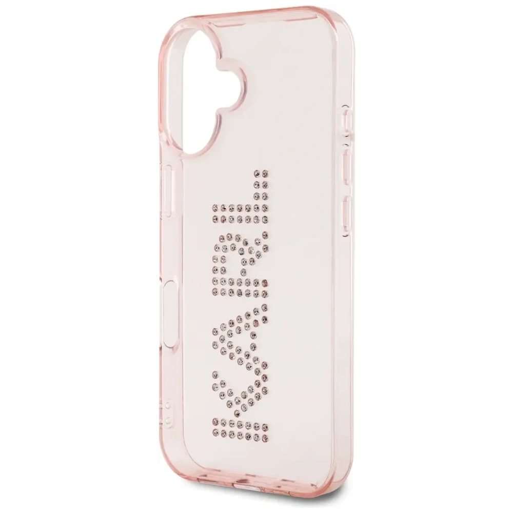 Etui Karl Lagerfeld IML Rhinestones Logo do Apple iPhone 16 różowy