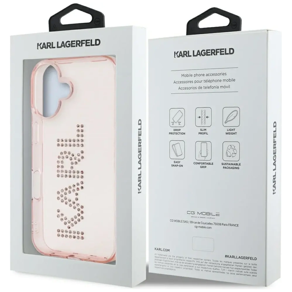 Etui Karl Lagerfeld IML Rhinestones Logo do Apple iPhone 16 różowy