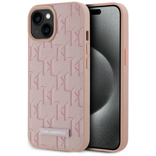 Kup Karl Lagerfeld Leder Monogram Metalllogo MagSafe Apple iPhone 15 pink - KLD22019 - {ean13} - Sklep Home Screen