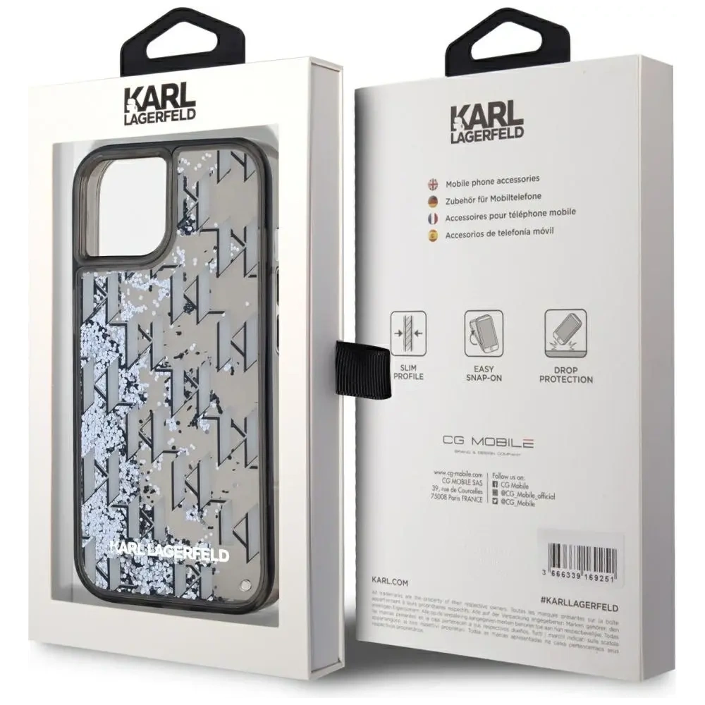 Etui Karl Lagerfeld Liquide Glitter Monogram Gradient do Apple iPhone 15 czarny
