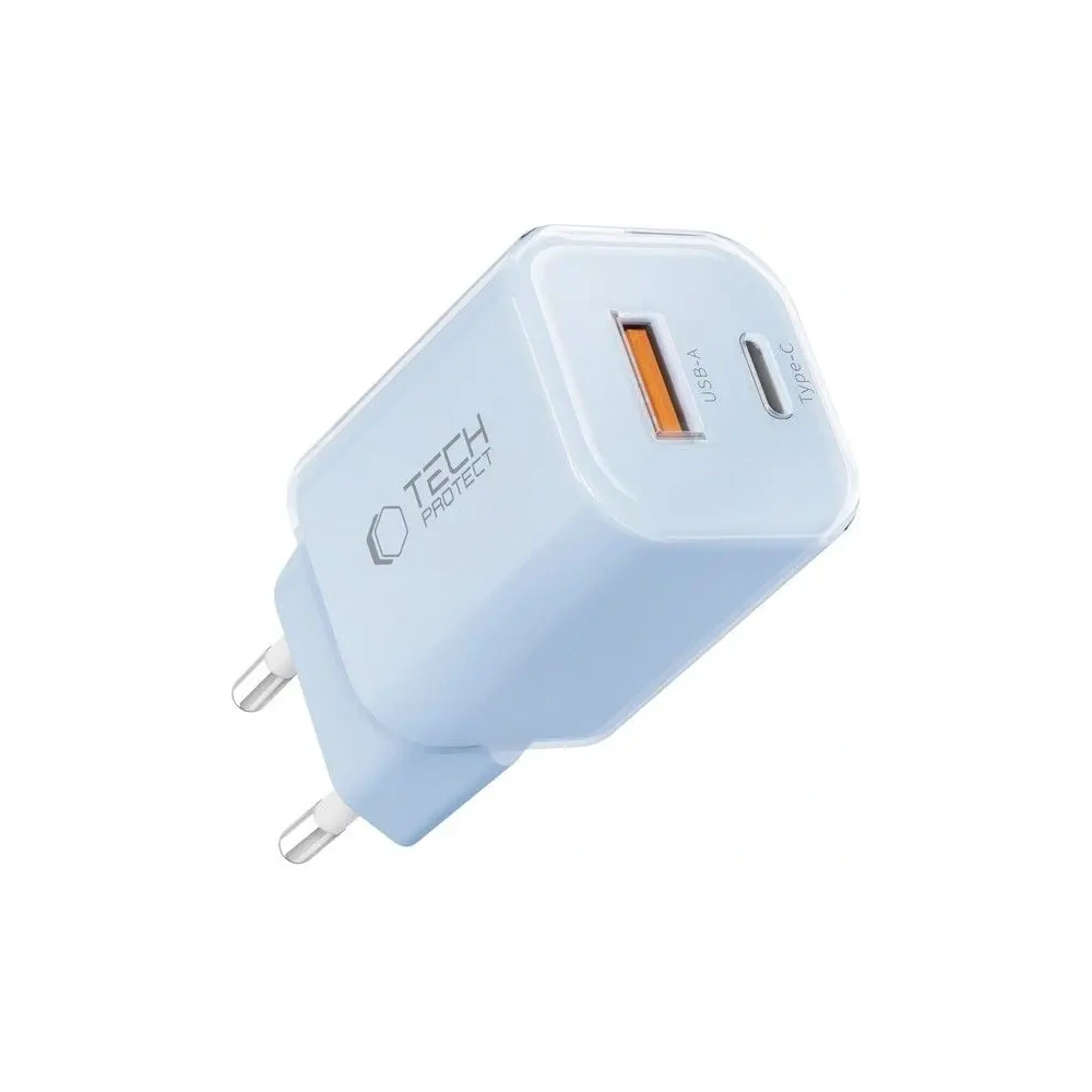 Ładowarka sieciowa Tech-Protect NCM33W 2-port USB-A, USB-C Network Charger PD 33W / QC3.0 Baby Blue