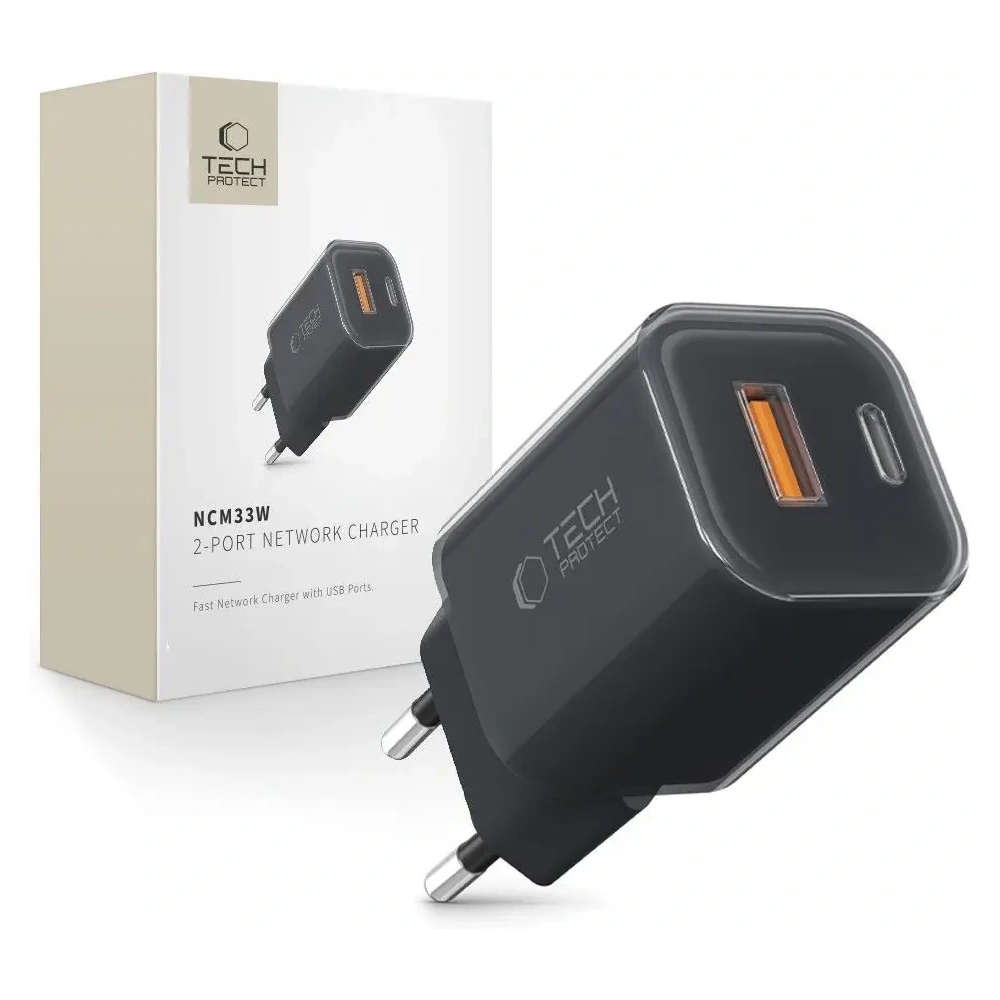 Ładowarka sieciowa Tech-Protect NCM33W 2-port USB-A, USB-C Network Charger PD 33W / QC3.0 Black
