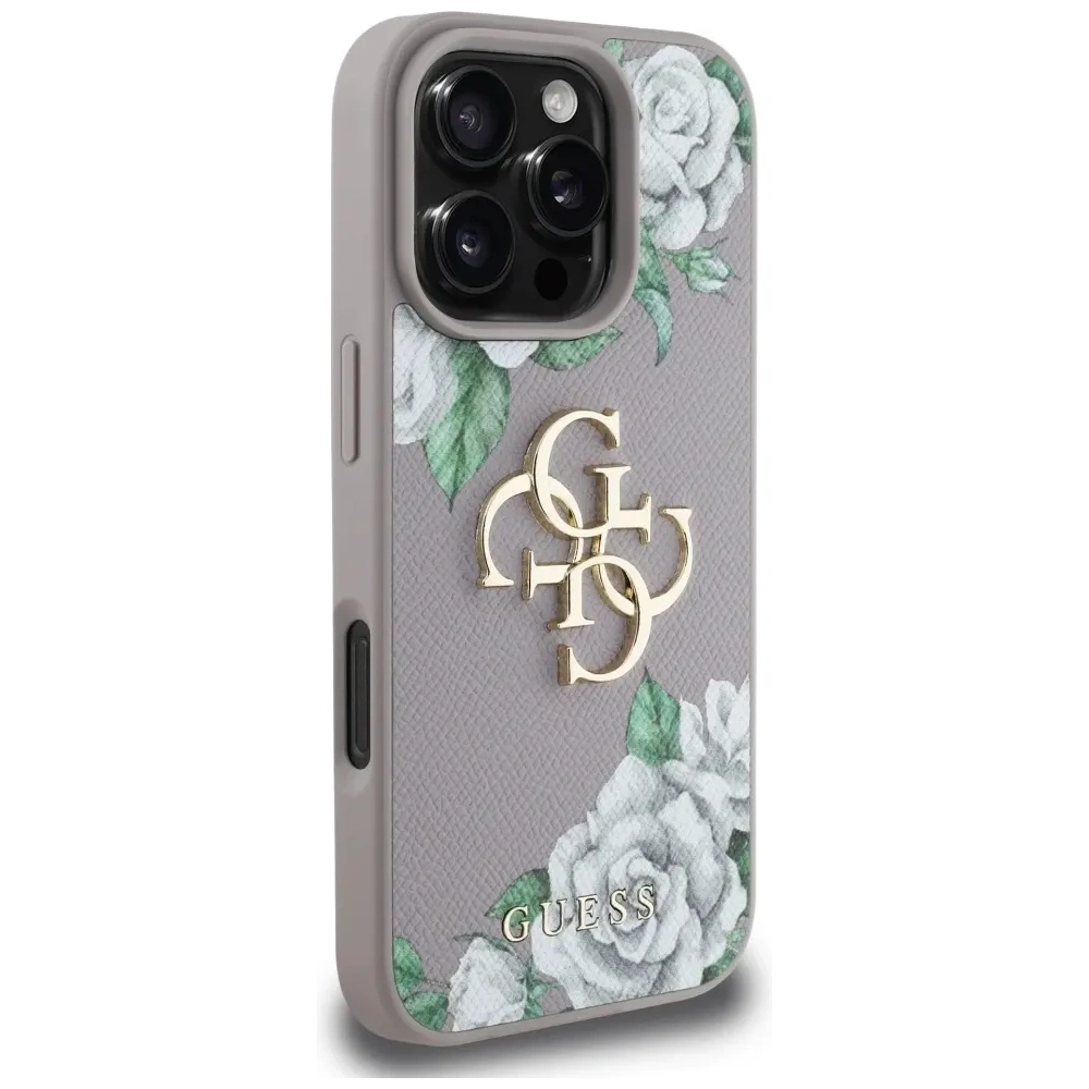 Etui Guess Grained Roses Big 4G logo do Apple iPhone 16 Pro Max fioletowy