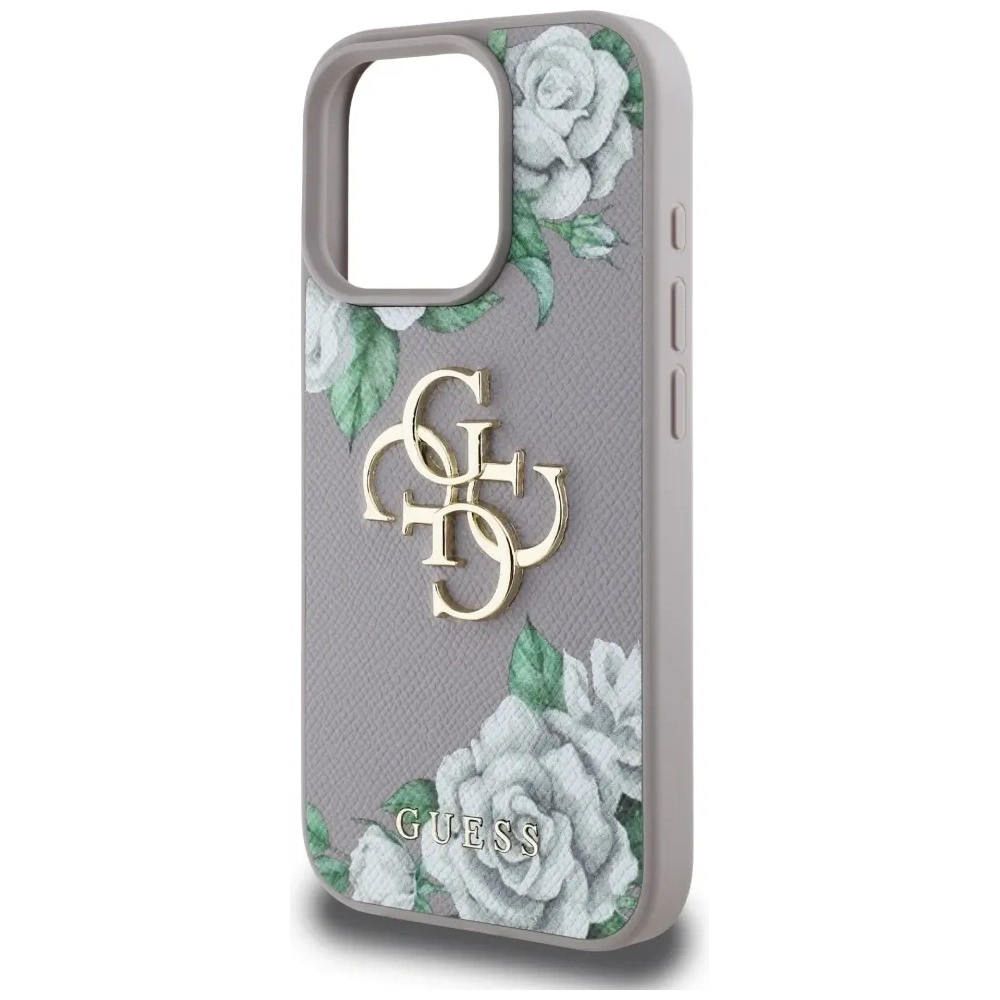 Etui Guess Grained Roses Big 4G logo do Apple iPhone 16 Pro Max fioletowy