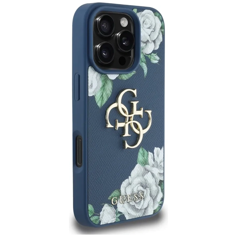 Etui Guess Grained Roses Big 4G logo do Apple iPhone 16 Pro Max niebieski