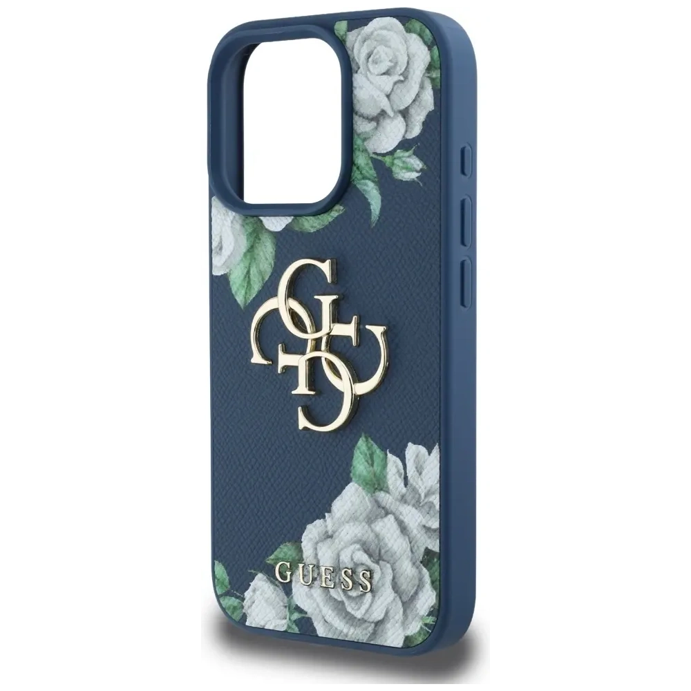 Etui Guess Grained Roses Big 4G logo do Apple iPhone 16 Pro Max niebieski