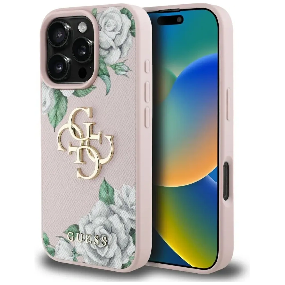 Etui Guess Grained Roses Big 4G logo do Apple iPhone 16 Pro Max różowy