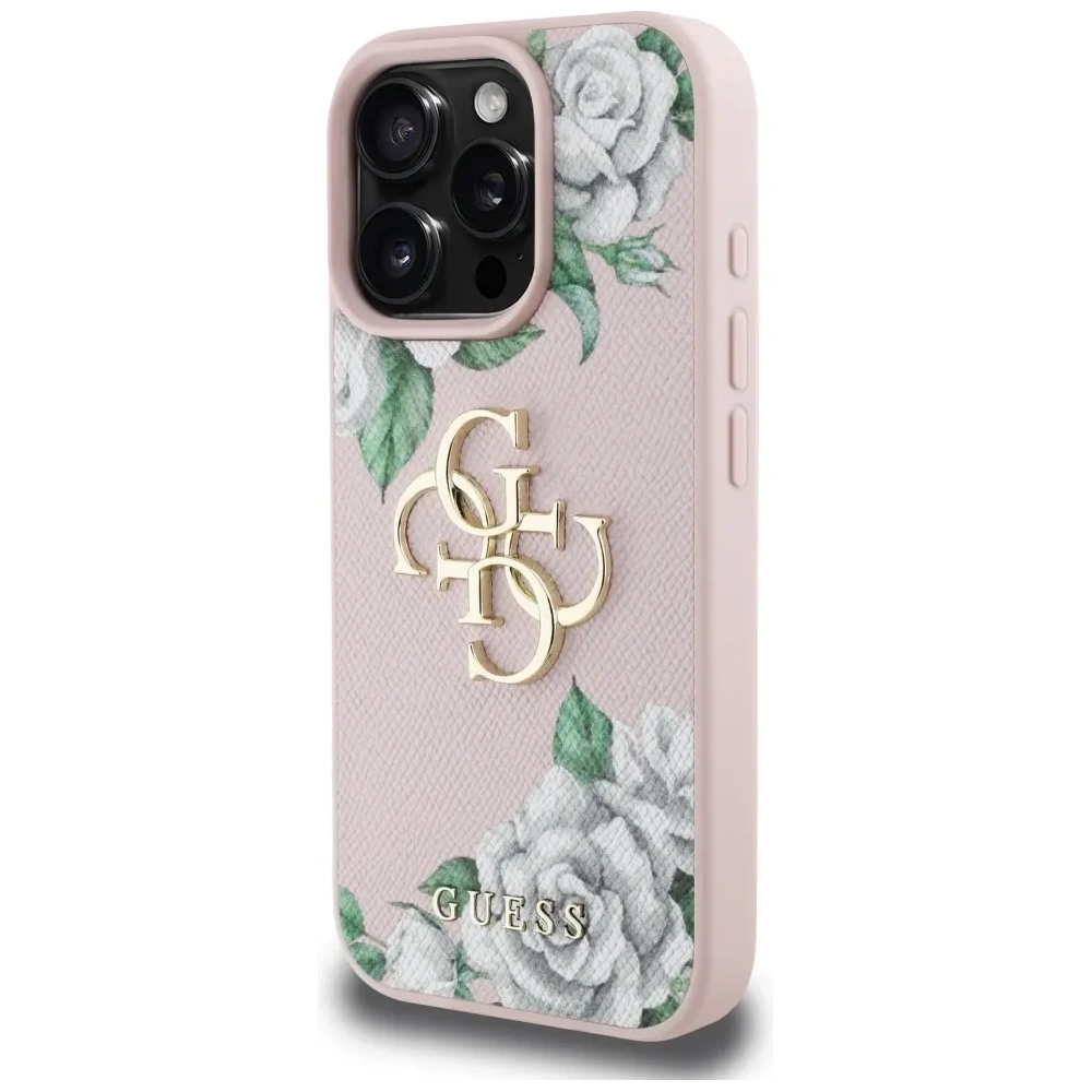 Etui Guess Grained Roses Big 4G logo do Apple iPhone 16 Pro Max różowy