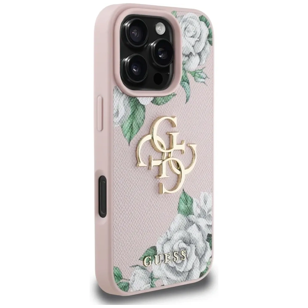 Etui Guess Grained Roses Big 4G logo do Apple iPhone 16 Pro Max różowy