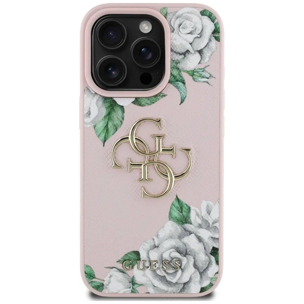 Etui Guess Grained Roses Big 4G logo do Apple iPhone 16 Pro różowy