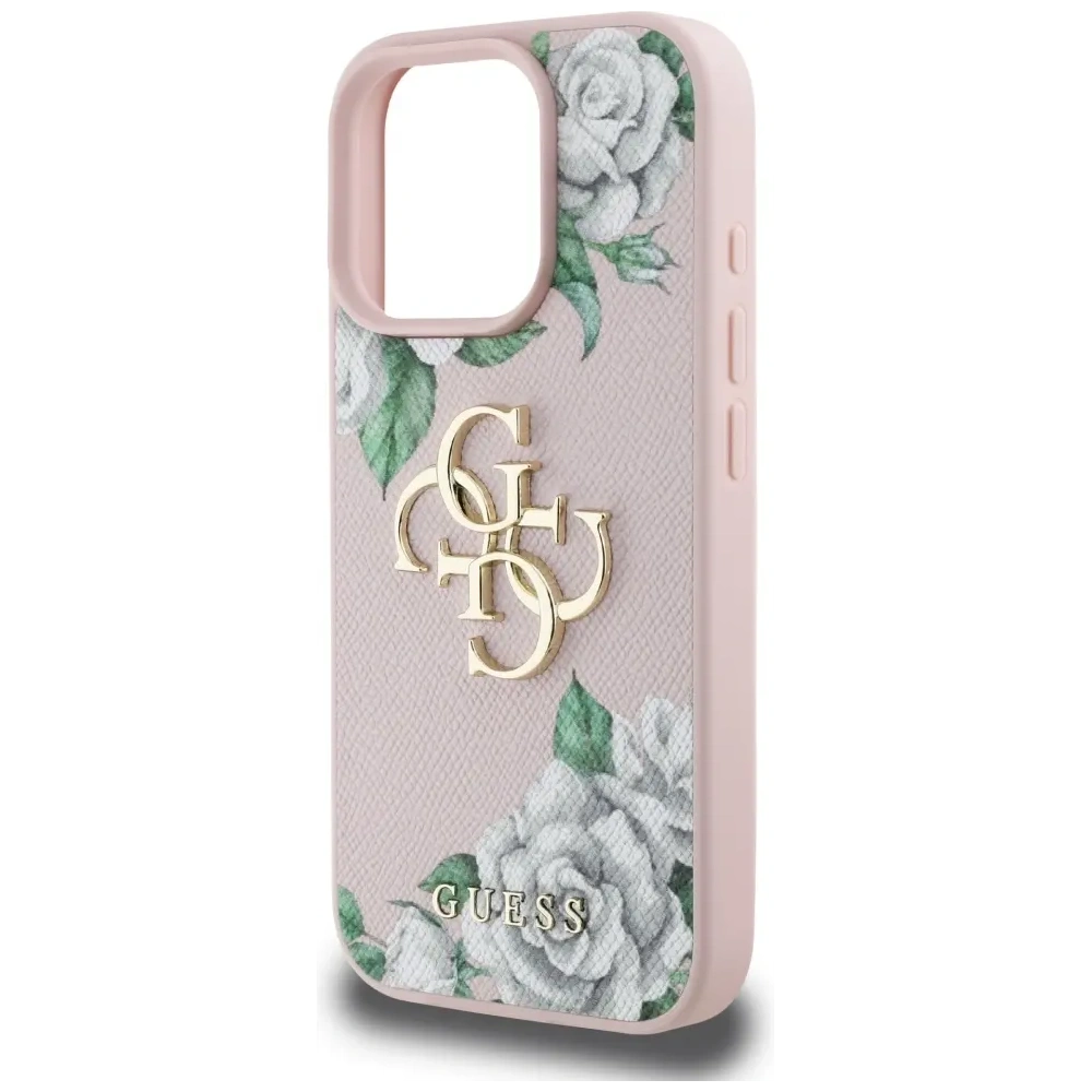 Etui Guess Grained Roses Big 4G logo do Apple iPhone 16 Pro różowy