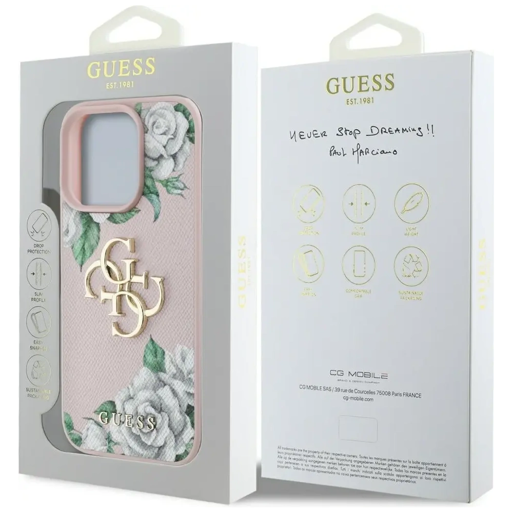 Etui Guess Grained Roses Big 4G logo do Apple iPhone 16 Pro różowy