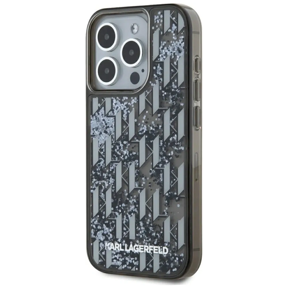 Etui Karl Lagerfeld Liquide Glitter Monogram Gradient do Apple iPhone 15 Pro czarny