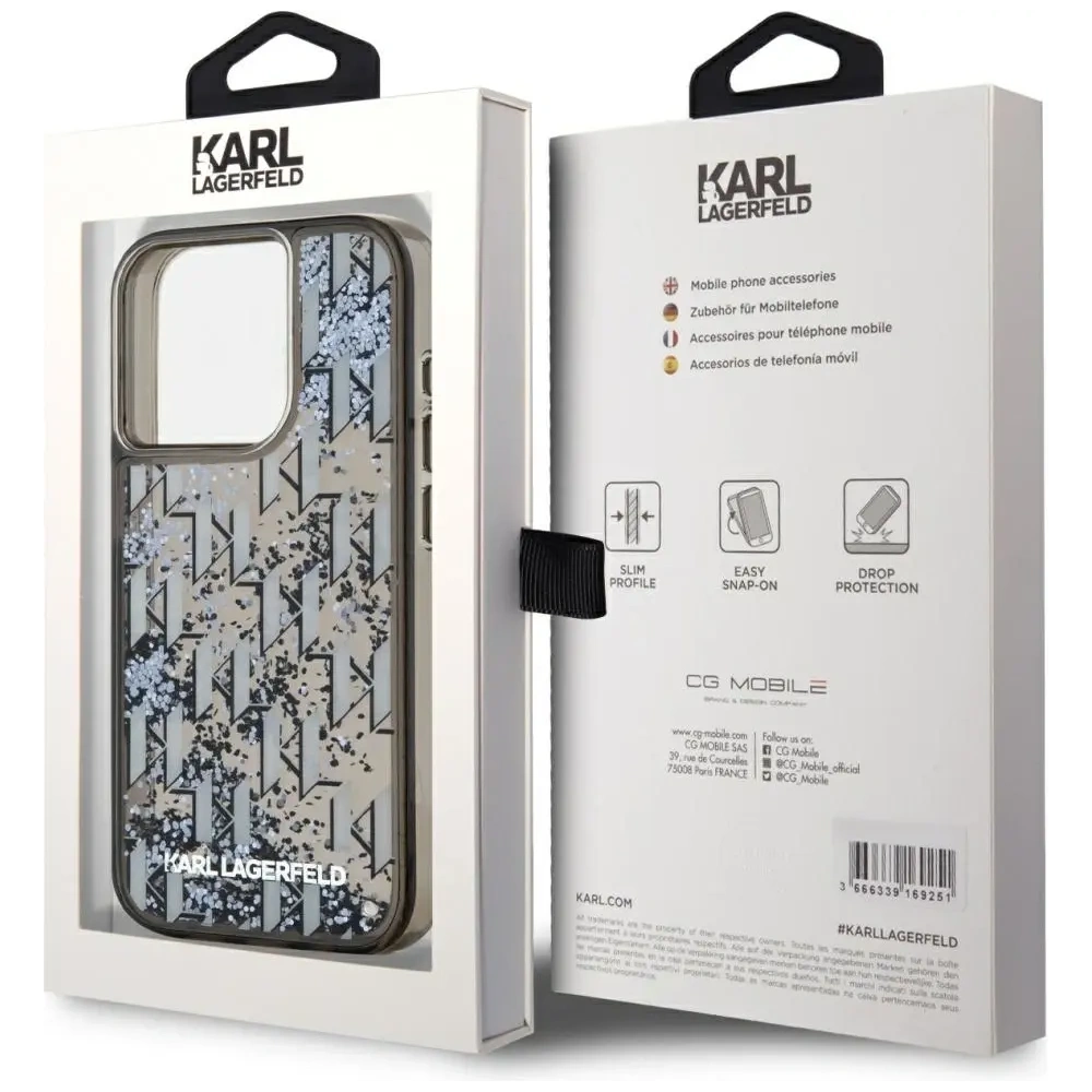 Etui Karl Lagerfeld Liquide Glitter Monogram Gradient do Apple iPhone 15 Pro czarny