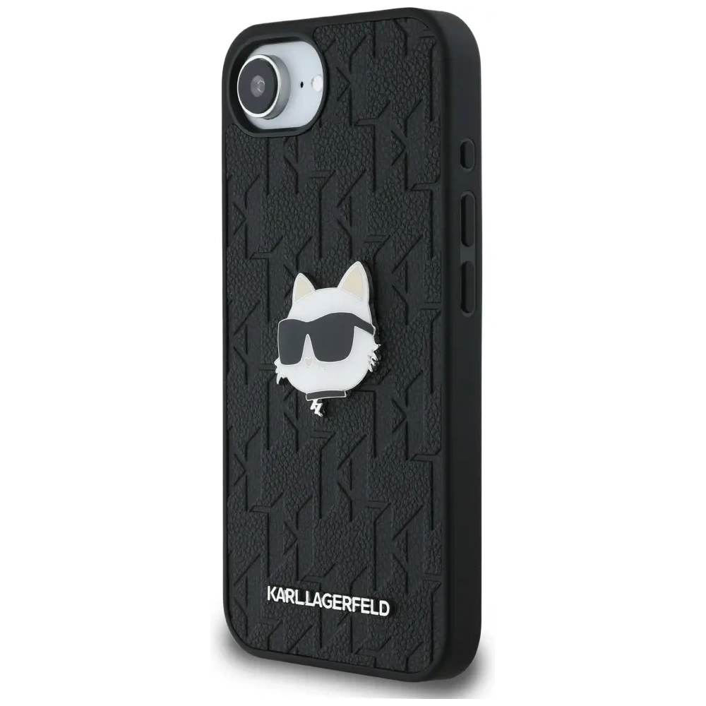 Etui Karl Lagerfeld Monogram Choupette Head Pin do Apple iPhone 16e czarny