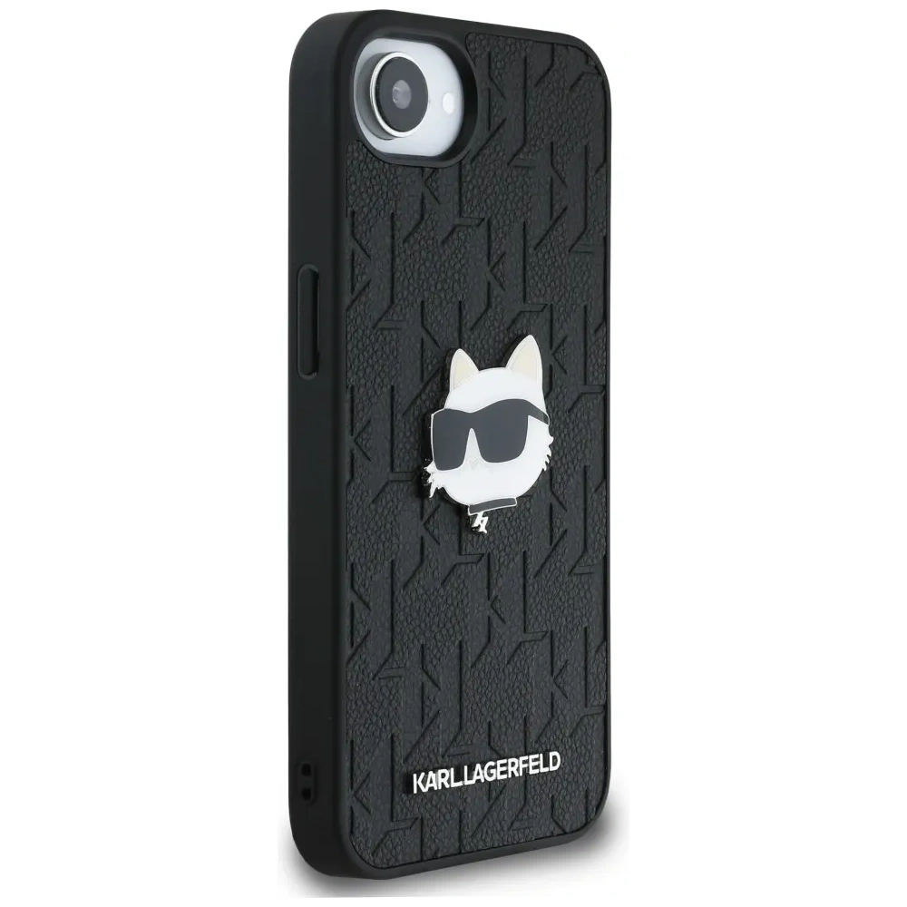 Etui Karl Lagerfeld Monogram Choupette Head Pin do Apple iPhone 16e czarny