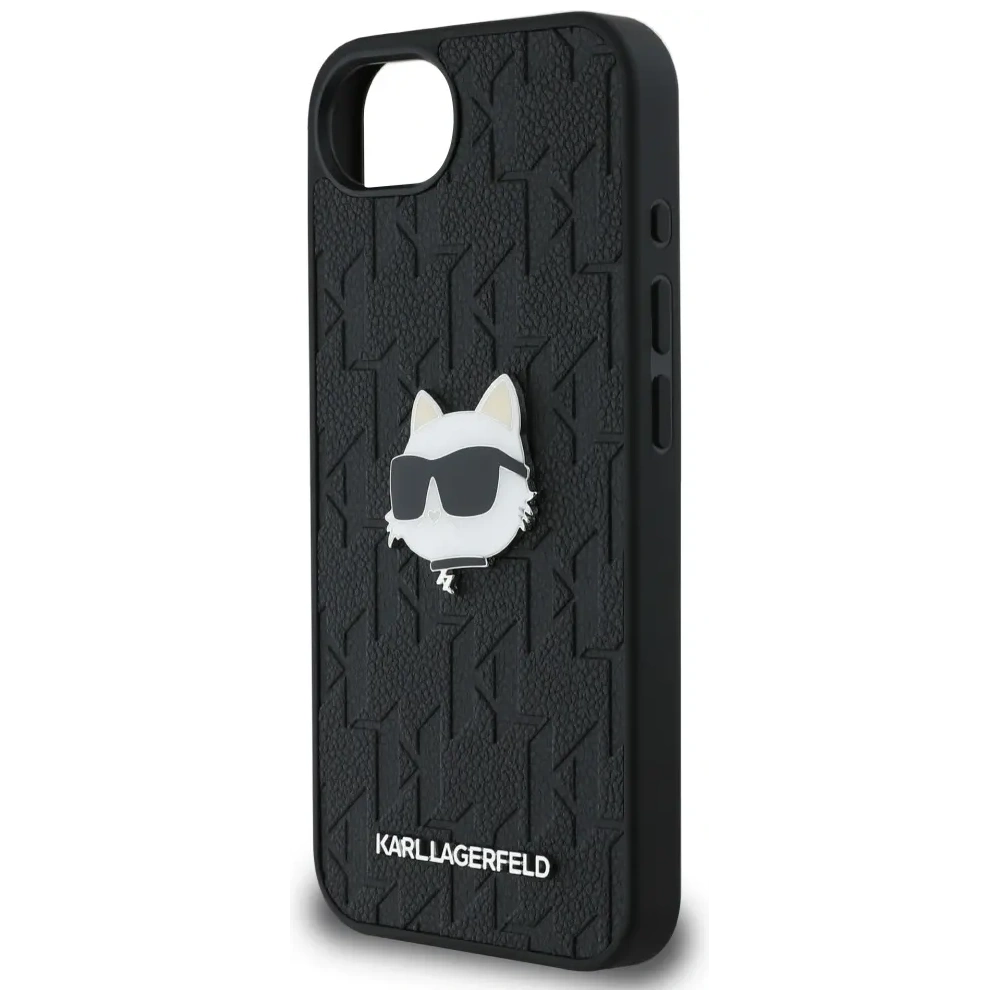 Etui Karl Lagerfeld Monogram Choupette Head Pin do Apple iPhone 16e czarny