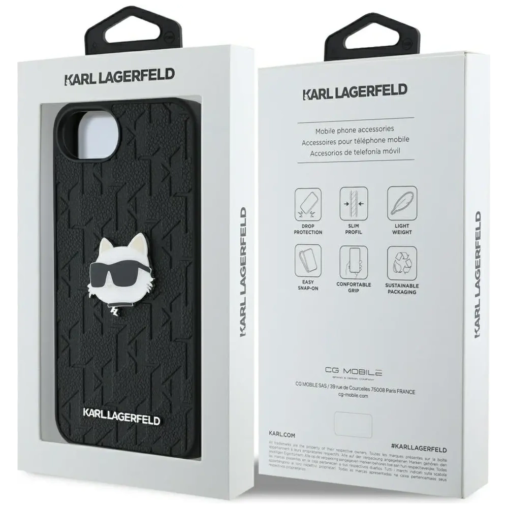 Etui Karl Lagerfeld Monogram Choupette Head Pin do Apple iPhone 16e czarny