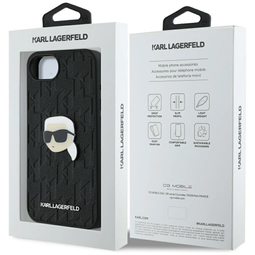 Kup Karl Lagerfeld Monogram Karl Head Pin Apple iPhone 16e negru - KLD22024 - {ean13} - Sklep Home Screen