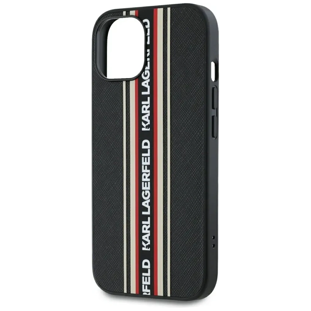 Etui Karl Lagerfeld Saffiano Athleisure Stripes Cord do Apple iPhone 15 czarno-czerwony