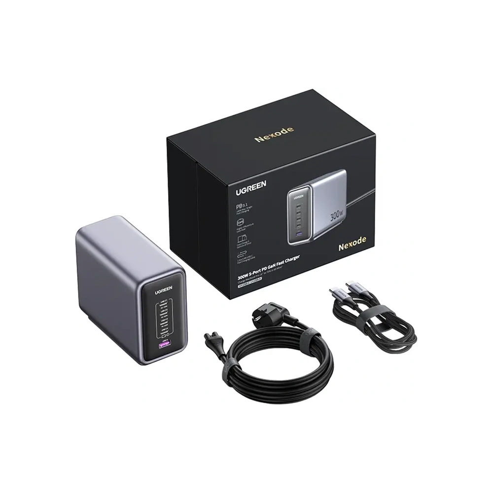 Ładowarka sieciowa UGREEN CD333 Nexode, USB + 4x USB-C, GaN, 300W + kabel USB-C 240W (czarny)