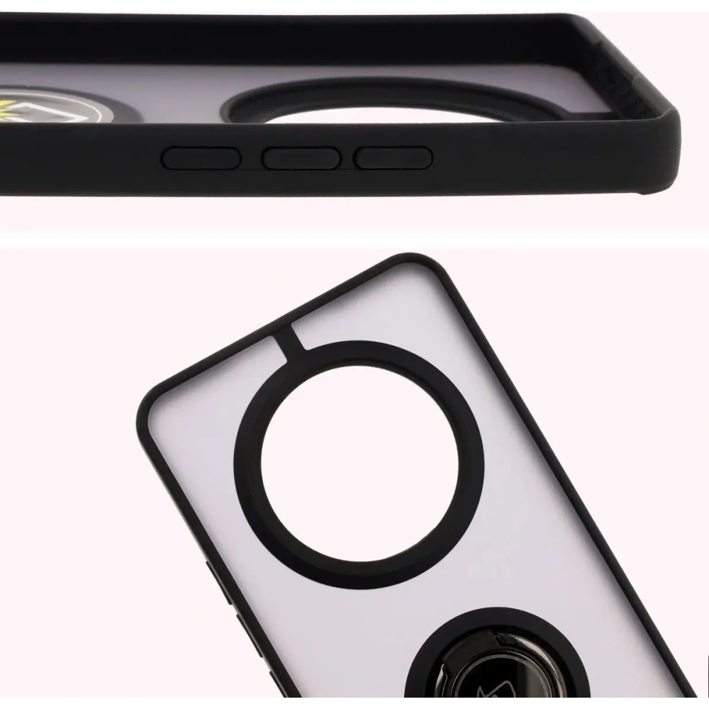 Etui z uchwytem na palec Bizon Case Hybrid Ring do Realme 14 Pro Plus 5G przydymione z czarną ramką