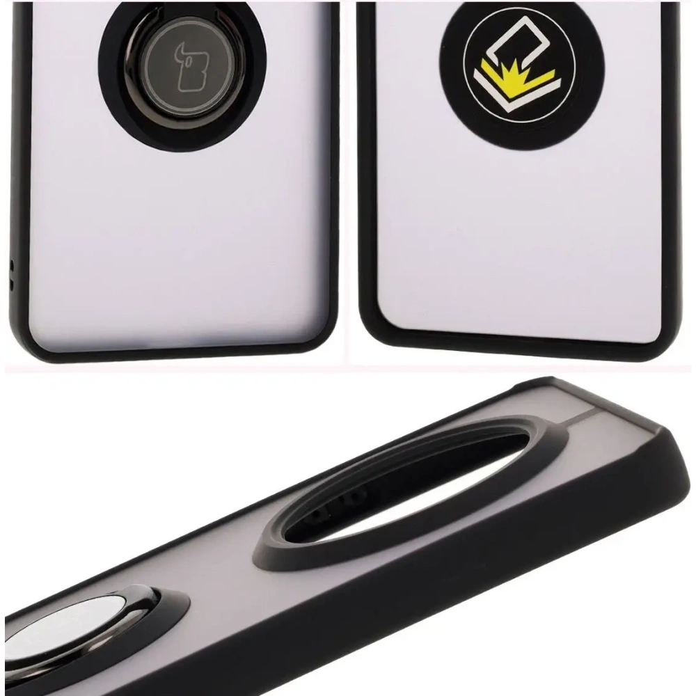 Etui z uchwytem na palec Bizon Case Hybrid Ring do Realme 14 Pro Plus 5G przydymione z czarną ramką