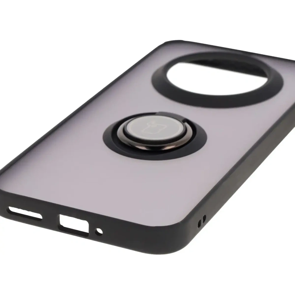 Etui z uchwytem na palec Bizon Case Hybrid Ring do Realme 14 Pro Plus 5G przydymione z czarną ramką