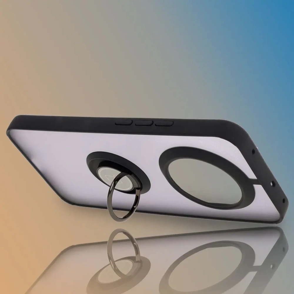 Etui z uchwytem na palec Bizon Case Hybrid Ring do Realme 14 Pro Plus 5G przydymione z czarną ramką