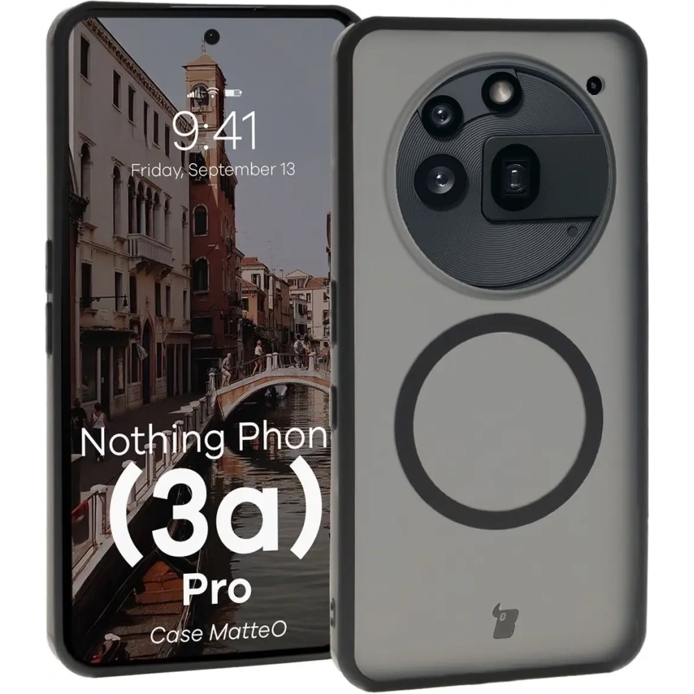 Etui z pierścieniem magnetycznym Bizon Case MatteO do Nothing Phone (3a) Pro przydymione-czarne