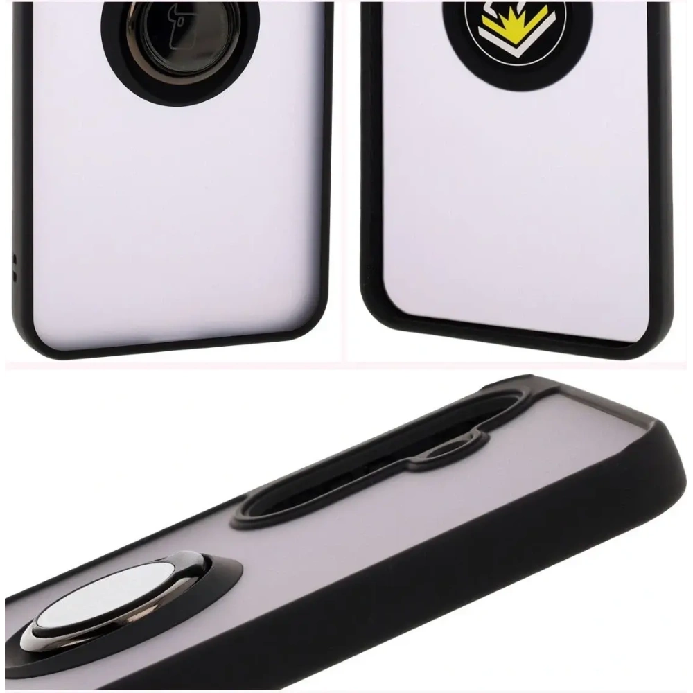 Etui z uchwytem na palec Bizon Case Hybrid Ring do Samsung Galaxy A36 5G przydymione z czarną ramką