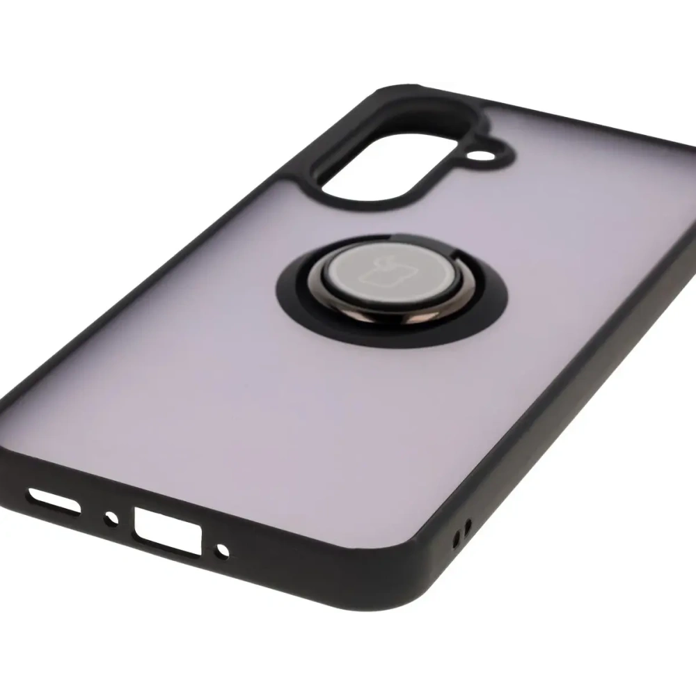 Etui z uchwytem na palec Bizon Case Hybrid Ring do Samsung Galaxy A36 5G przydymione z czarną ramką