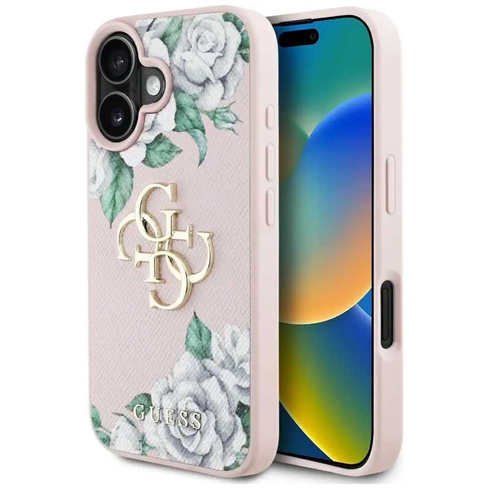 Etui Guess Grained Roses Big 4G logo do Apple iPhone 16 różowy