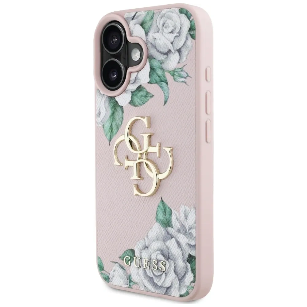 Etui Guess Grained Roses Big 4G logo do Apple iPhone 16 różowy